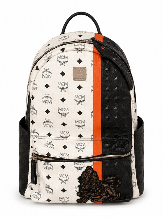MCM Handbags - Authentic MCM Stark Visetos Large Backpack White Monogram Lion Patch Studded